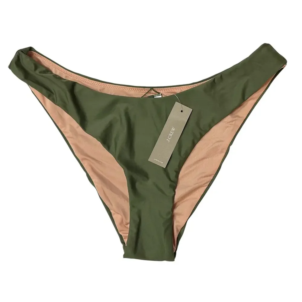 2/$15 NWT J. Crew Curved-Waist Cheeky Bikini Bottom Safari Green High-Cut Size M